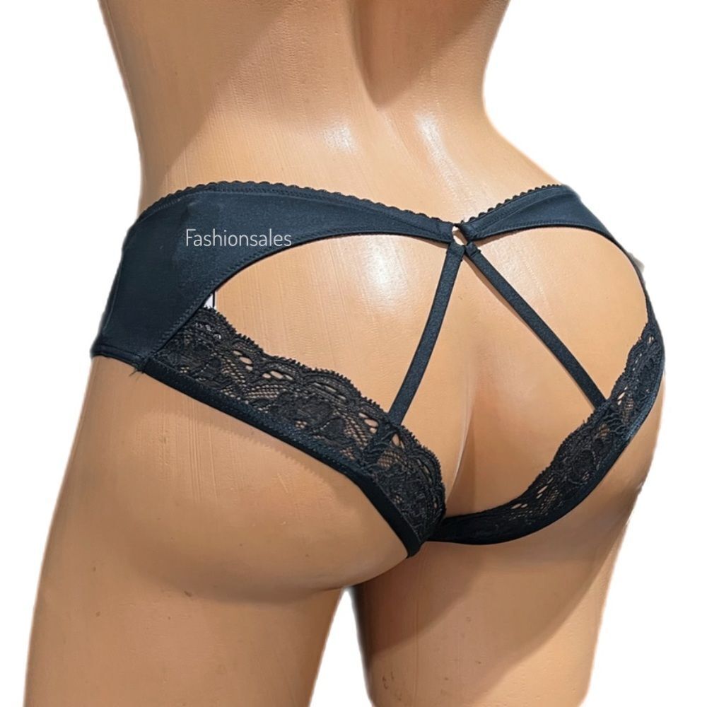 Victorias Secret Sexy Smooth Satin Strappy back cheeky panty black Medium